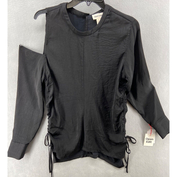 Open Edit Tops - NWT Open‎ Edit Shirt Women's Sz Small Black One Shoulder Ruched Side with Ties